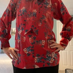 French Connection red floral blouse